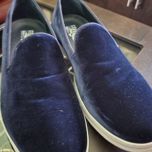 Salvatore Ferragamo Navy Velvet Slip on Loafers